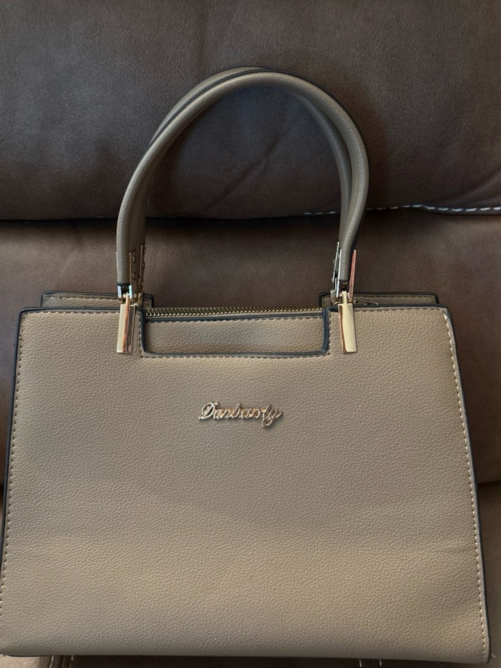Taupe Structured Top-Handle Satchel